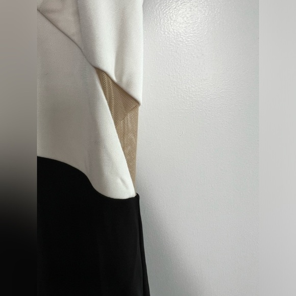 ABS Allen Schwartz ~ Black & White Jersey V Neck Cut-Out Formal Gown Maxi Dress - Picture 5 of 7